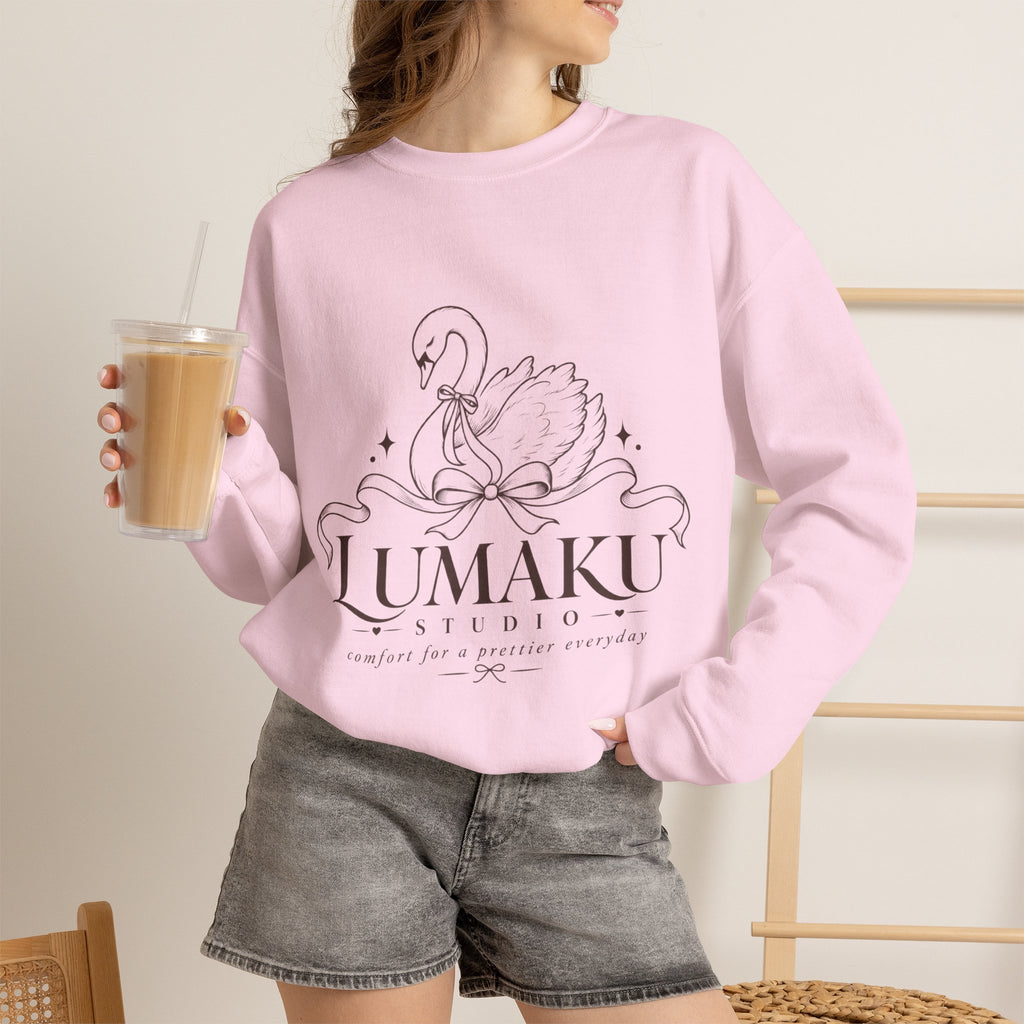 LUMAKU Swan Bow Crewneck — Graceful Swan & Ribbon Sweatshirt