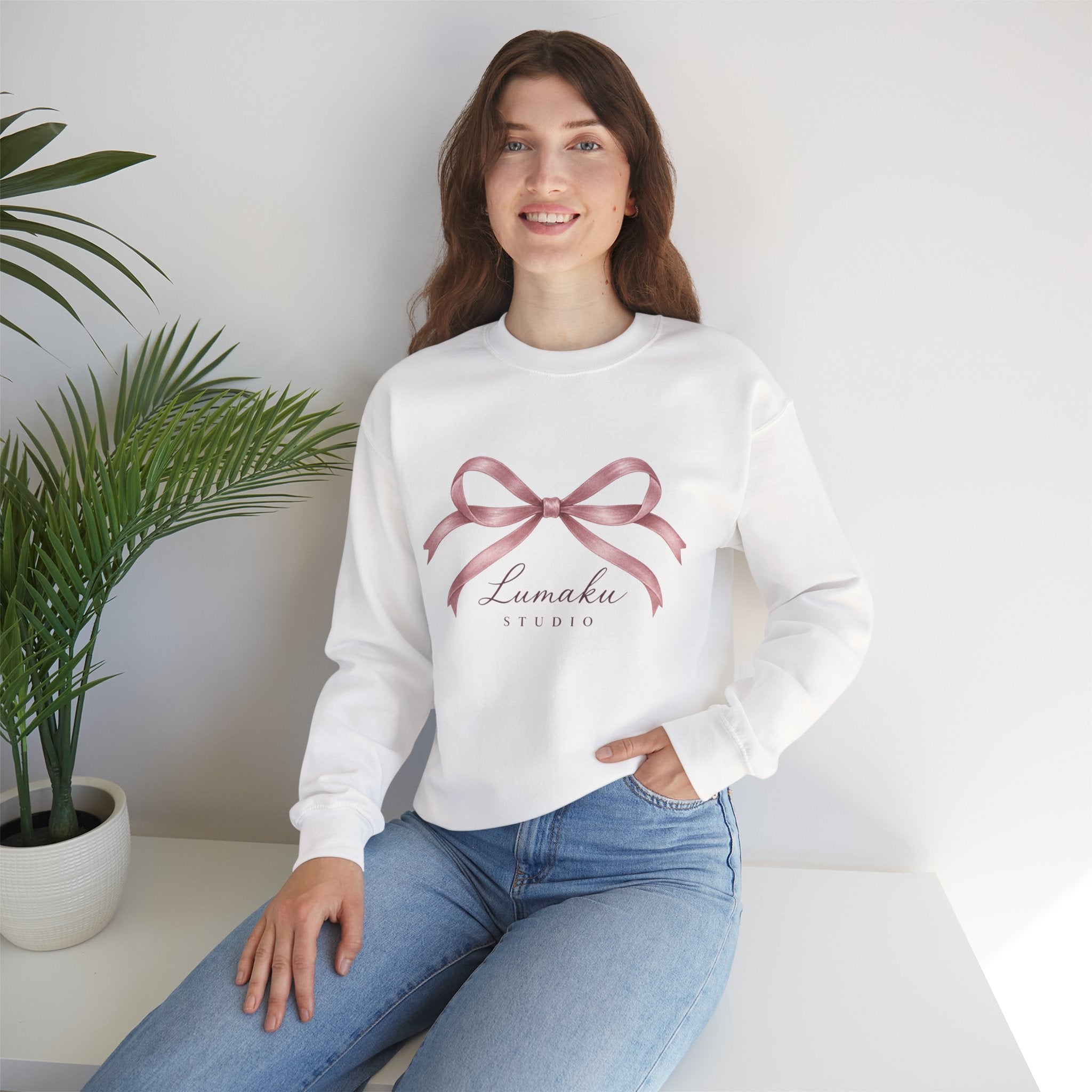 LUMAKU Ballet Bow Crewneck — Pink Ribbon Bow Sweatshirt