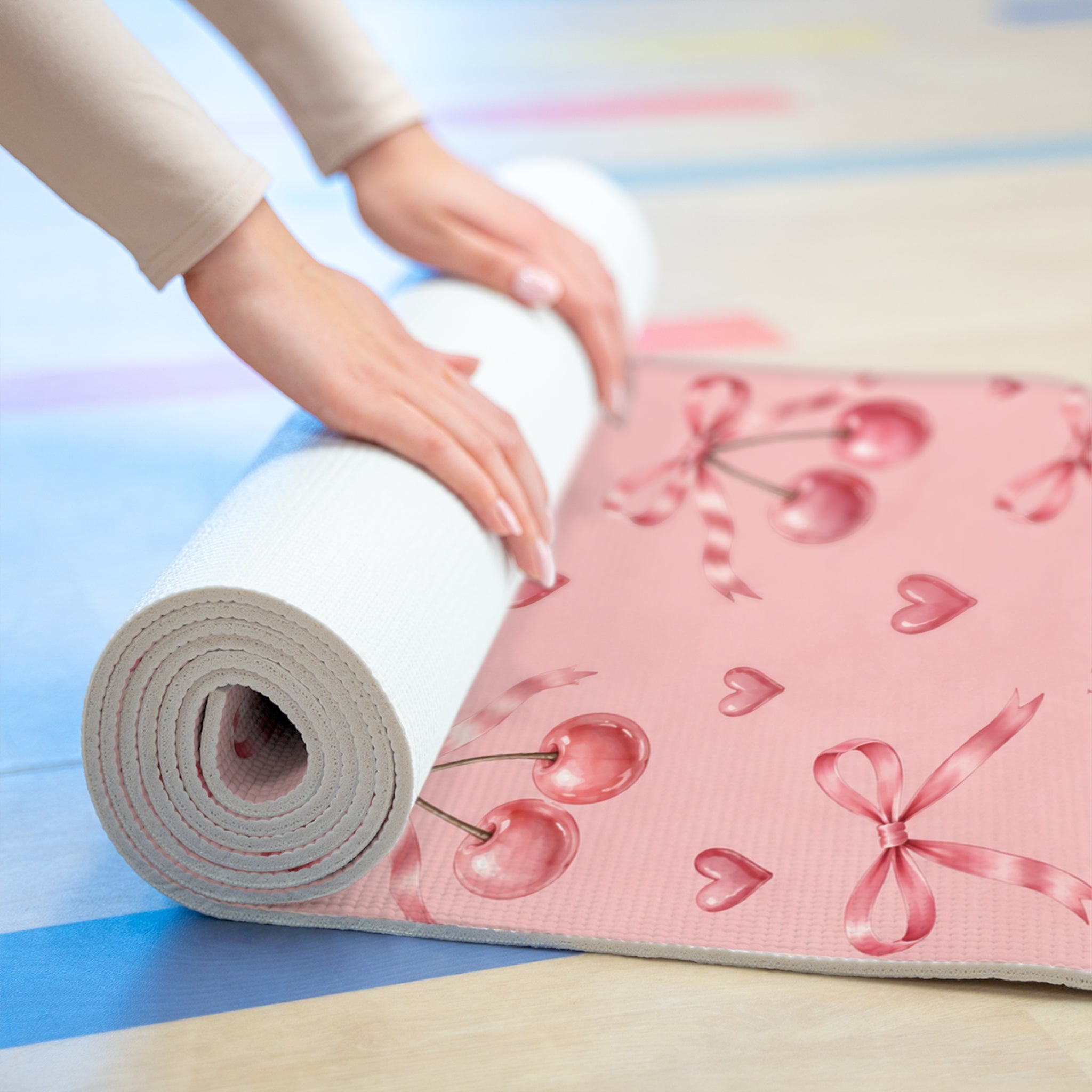 LUMAKU Pink Cherry Bow Mat