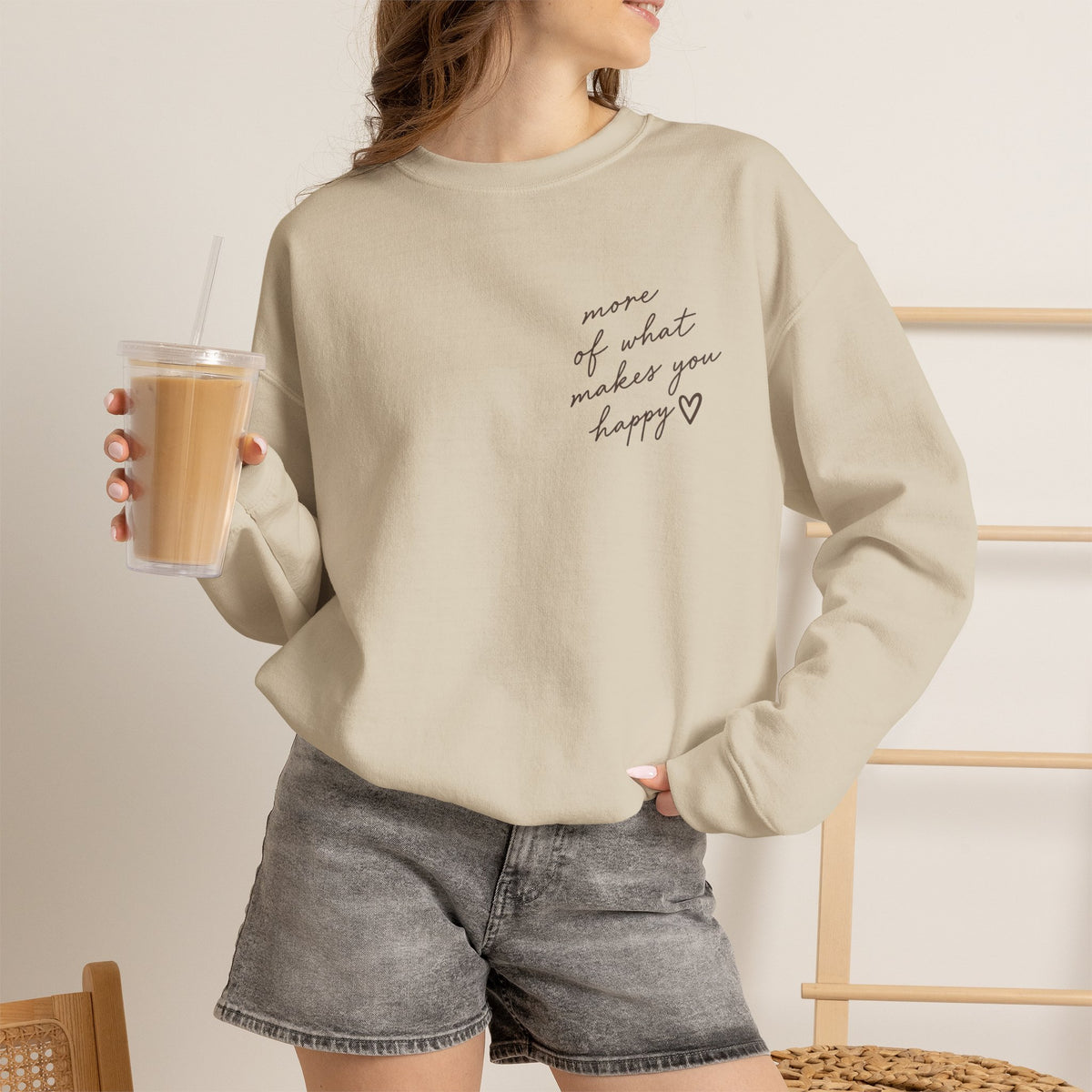 LUMAKU Happy Script Crewneck — Minimal Heart & Script Pullover
