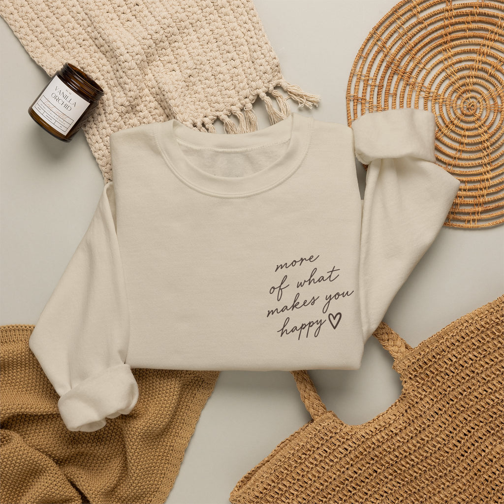 LUMAKU Happy Script Crewneck — Minimal Heart & Script Pullover