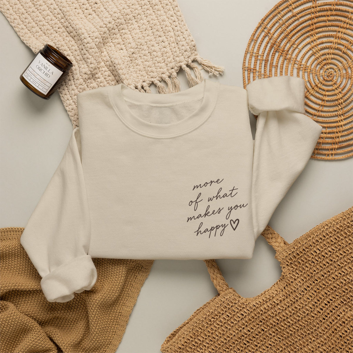 LUMAKU Happy Script Crewneck — Minimal Heart & Script Pullover