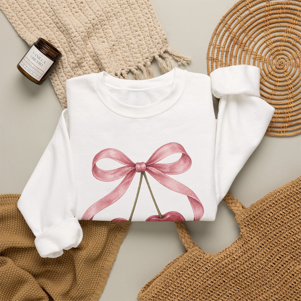 LUMAKU Cherry Ribbon Crewneck — Watercolor Cherry & Ribbon Sweatshirt
