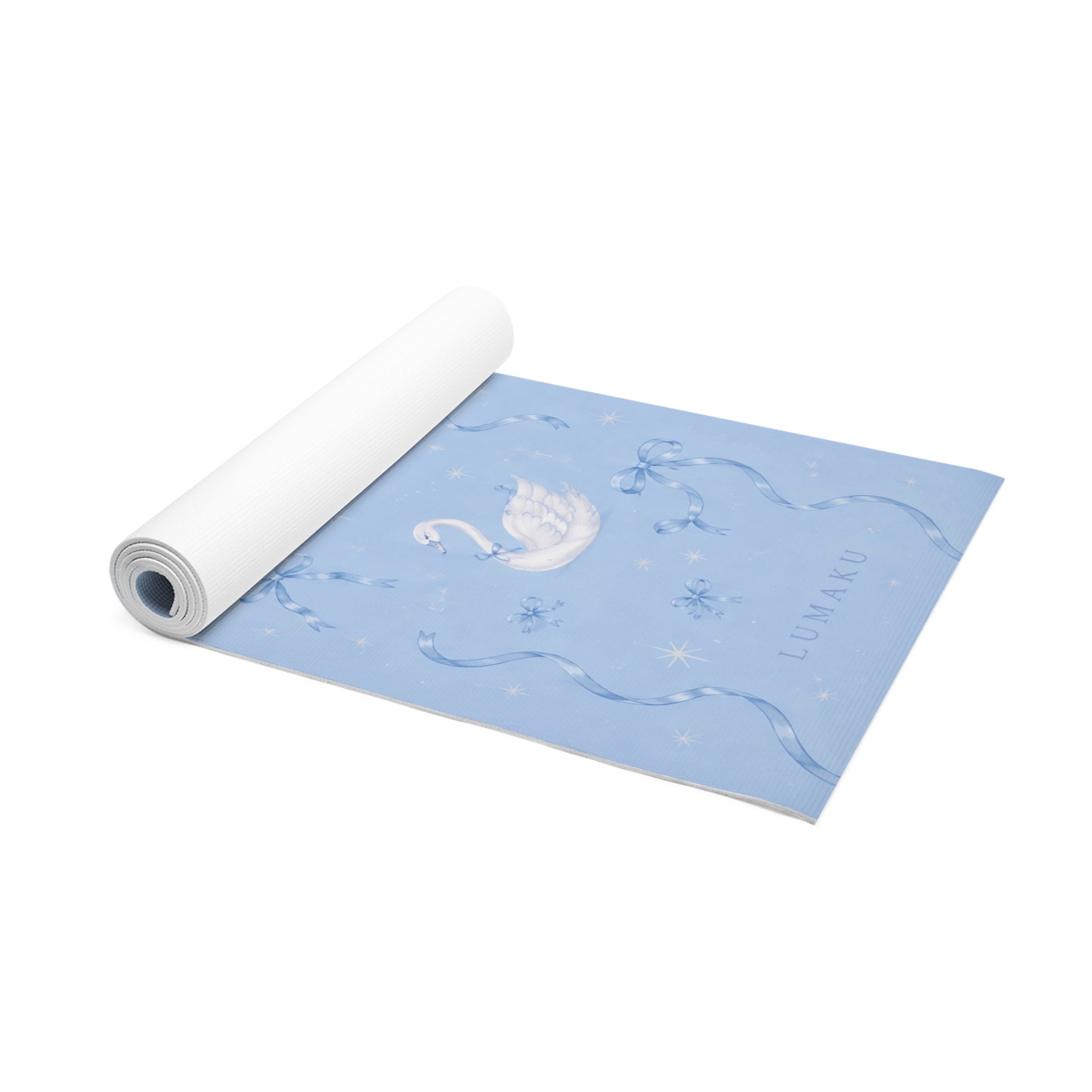LUMAKU Swan Foam Yoga Mat — Light Blue Swan & Ribbon Non-Slip Exercise Mat