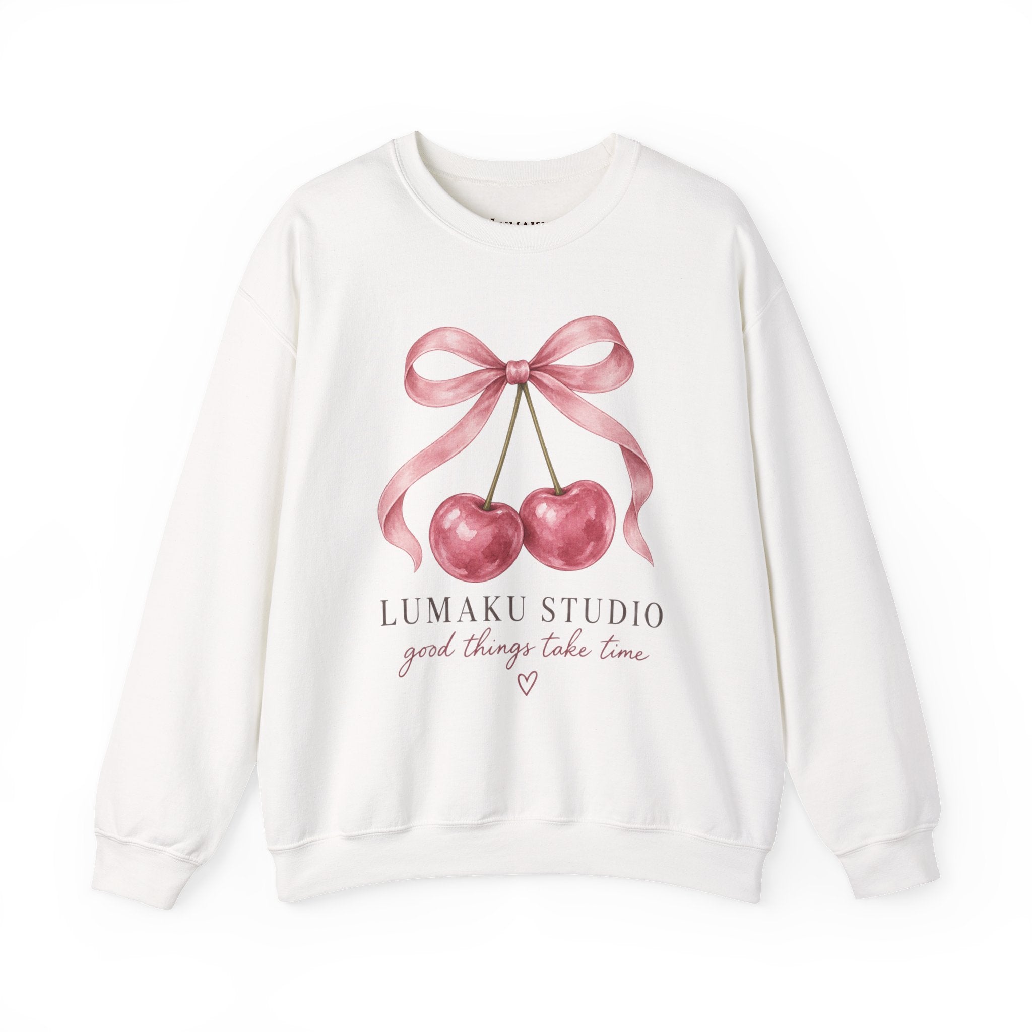 LUMAKU Cherry Ribbon Crewneck — Watercolor Cherry & Ribbon Sweatshirt