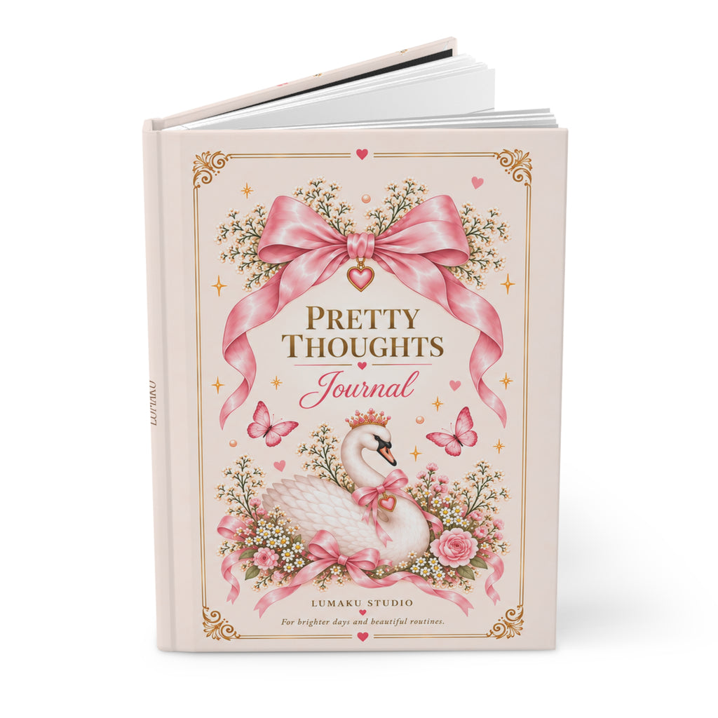 Pretty Thoughts Hardcover Journal — Swan & Pink Ribbon Lined Notebook