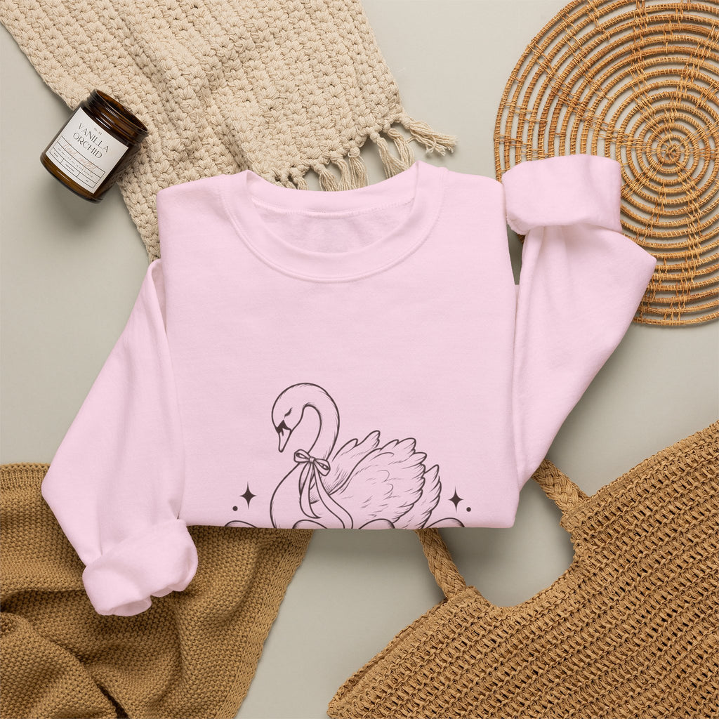 LUMAKU Swan Bow Crewneck — Graceful Swan & Ribbon Sweatshirt