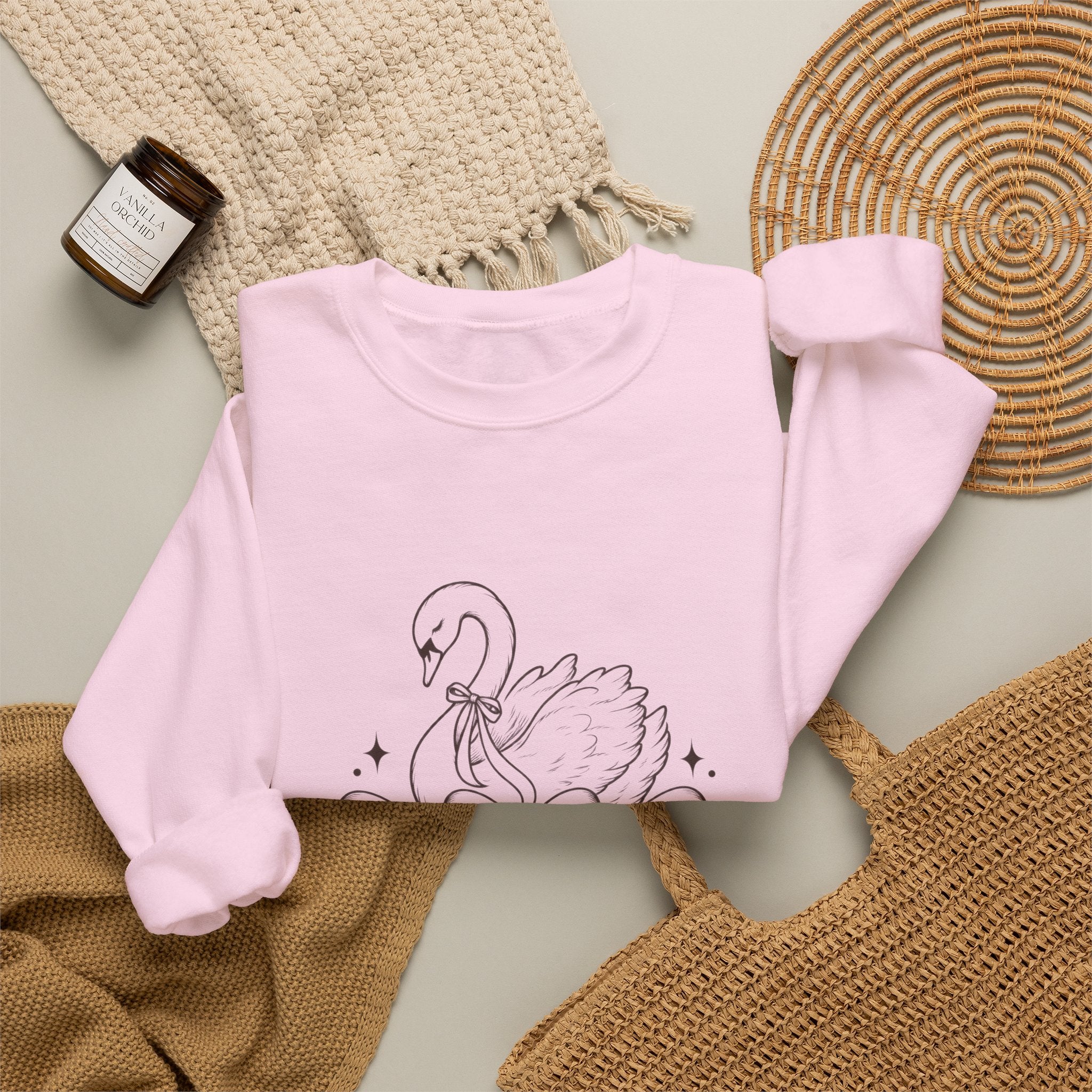 LUMAKU Swan Bow Crewneck — Graceful Swan & Ribbon Sweatshirt