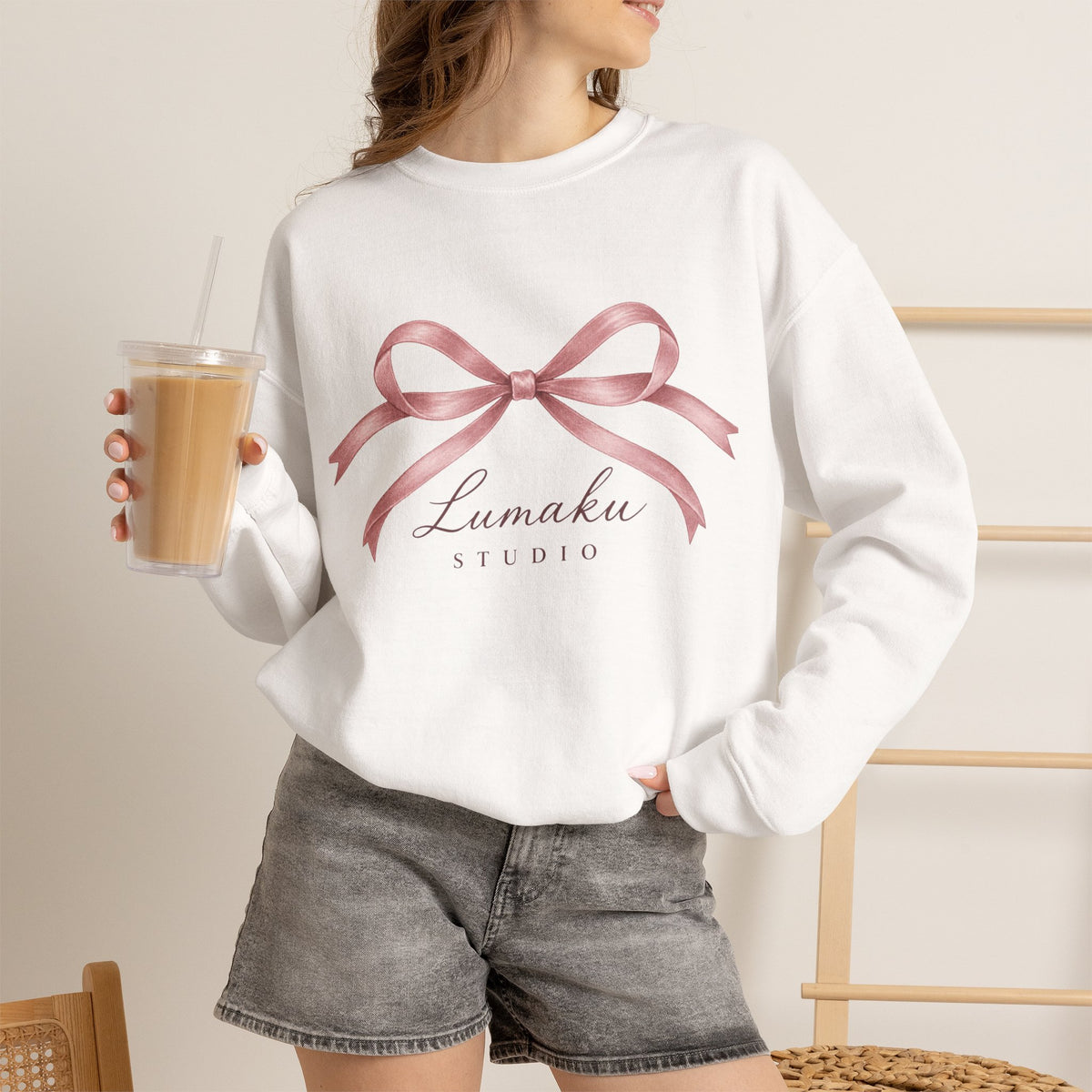 LUMAKU Ballet Bow Crewneck — Pink Ribbon Bow Sweatshirt