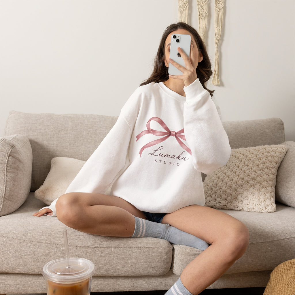 LUMAKU Ballet Bow Crewneck — Pink Ribbon Bow Sweatshirt