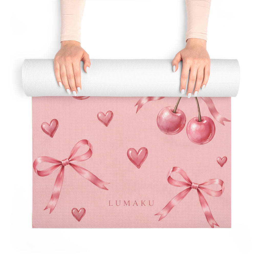 LUMAKU Pink Cherry Bow Mat