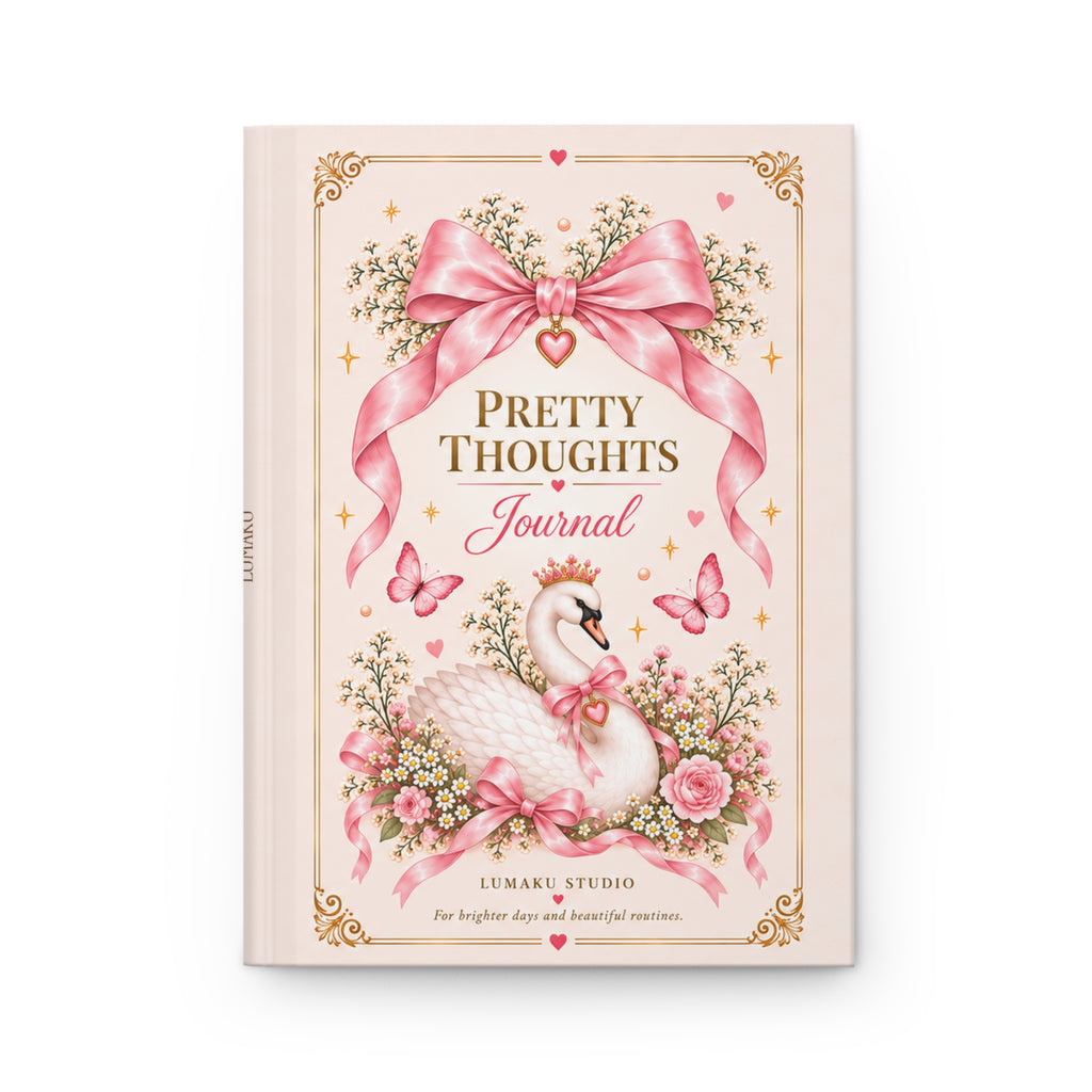 Pretty Thoughts Hardcover Journal — Swan & Pink Ribbon Lined Notebook