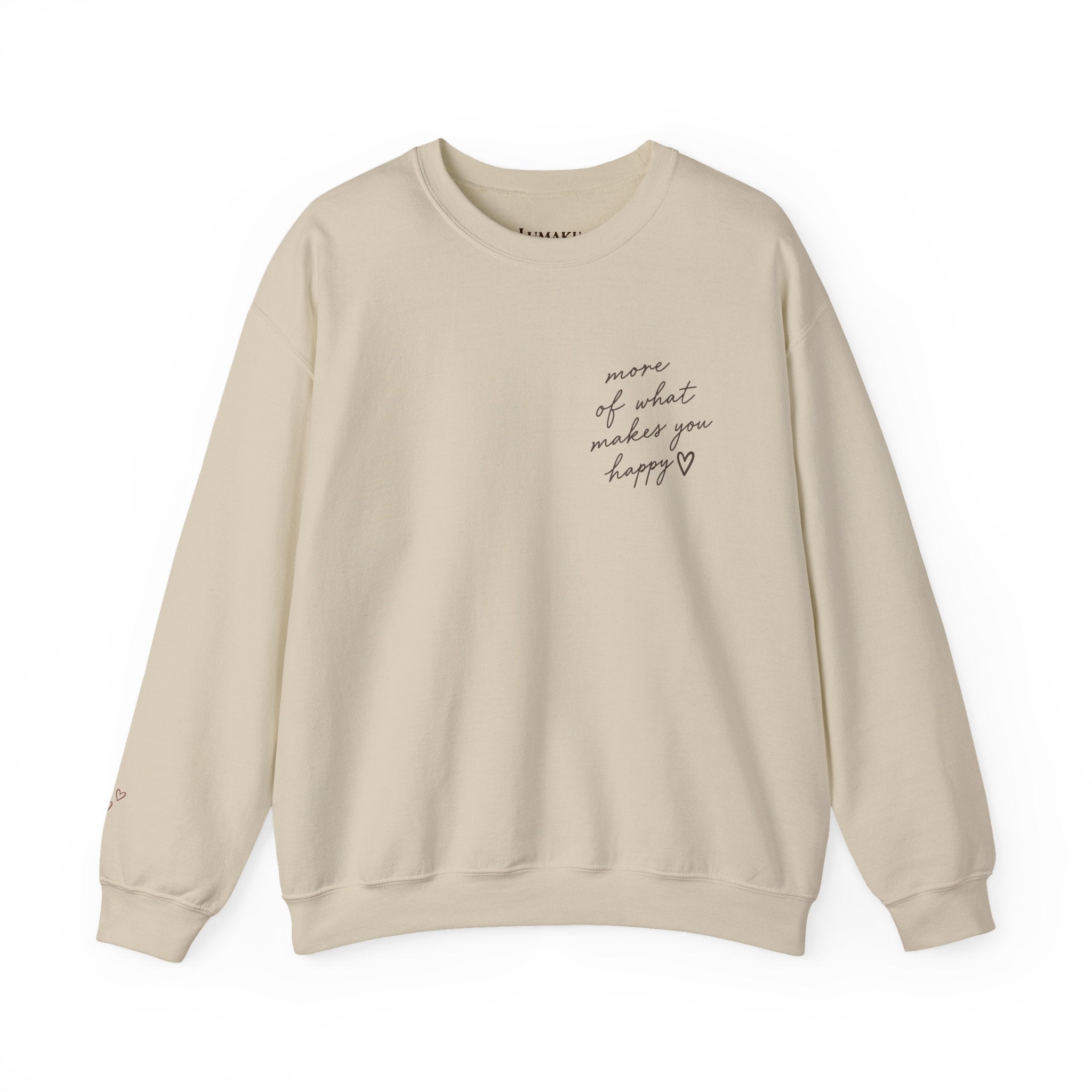 LUMAKU Happy Script Crewneck — Minimal Heart & Script Pullover