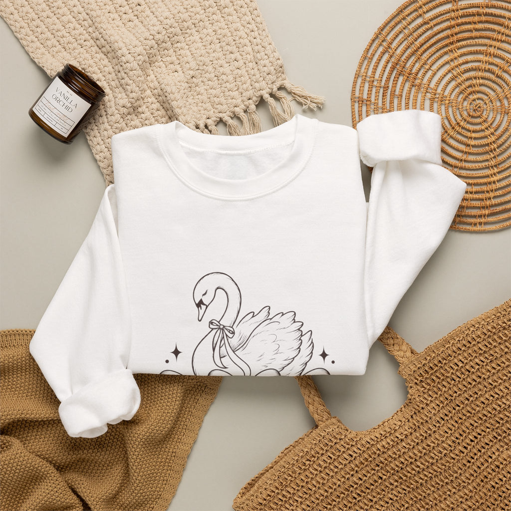 LUMAKU Swan Bow Crewneck — Graceful Swan & Ribbon Sweatshirt