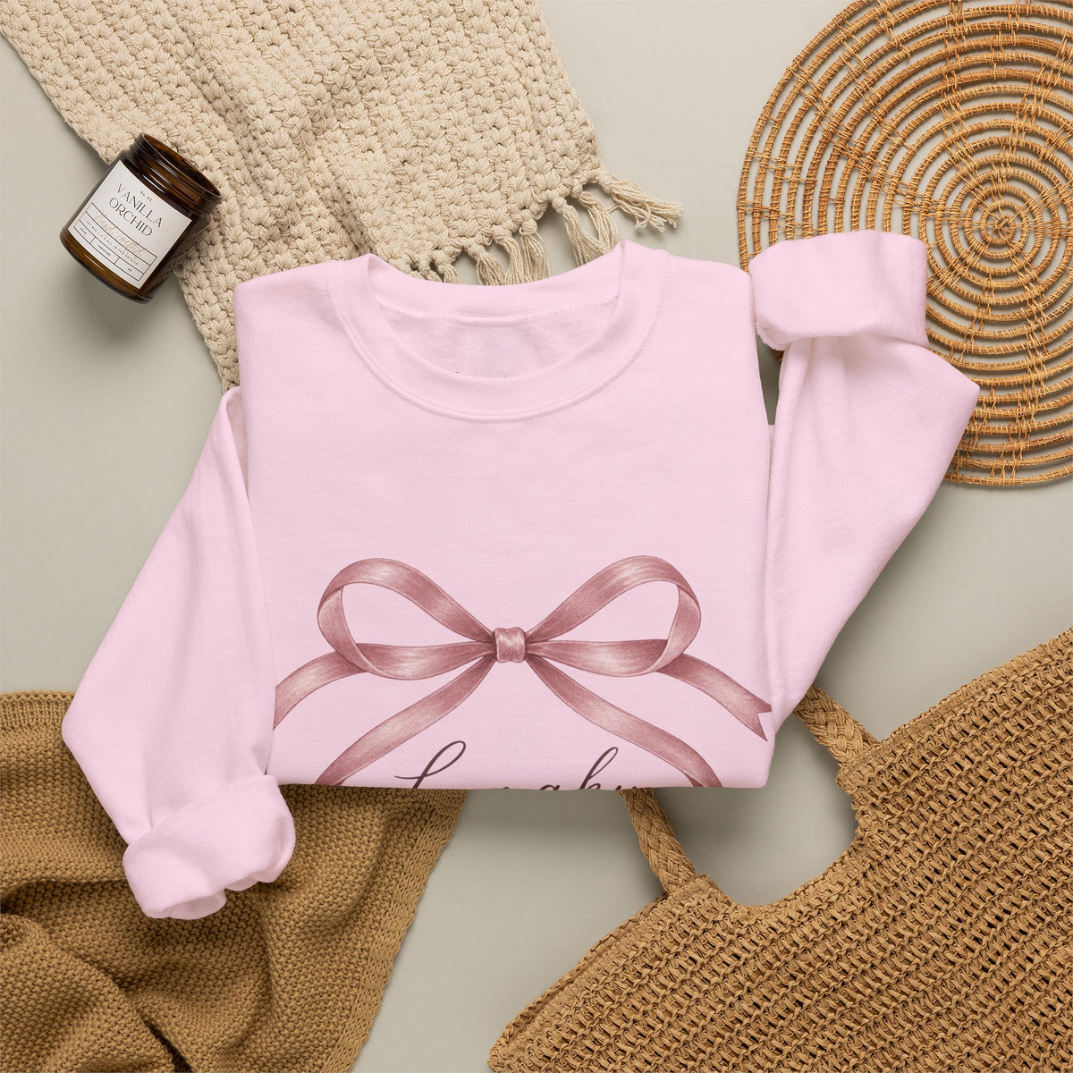 LUMAKU Ballet Bow Crewneck — Pink Ribbon Bow Sweatshirt
