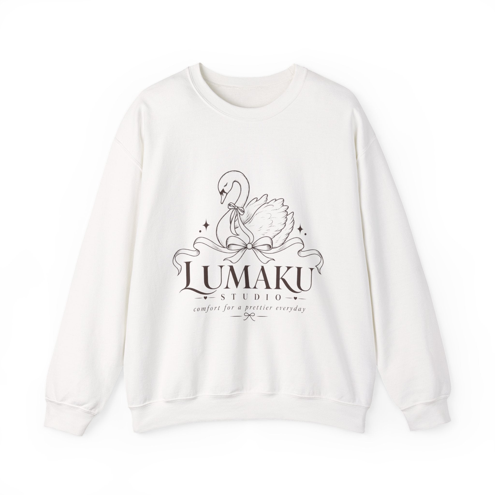 LUMAKU Swan Bow Crewneck — Graceful Swan & Ribbon Sweatshirt