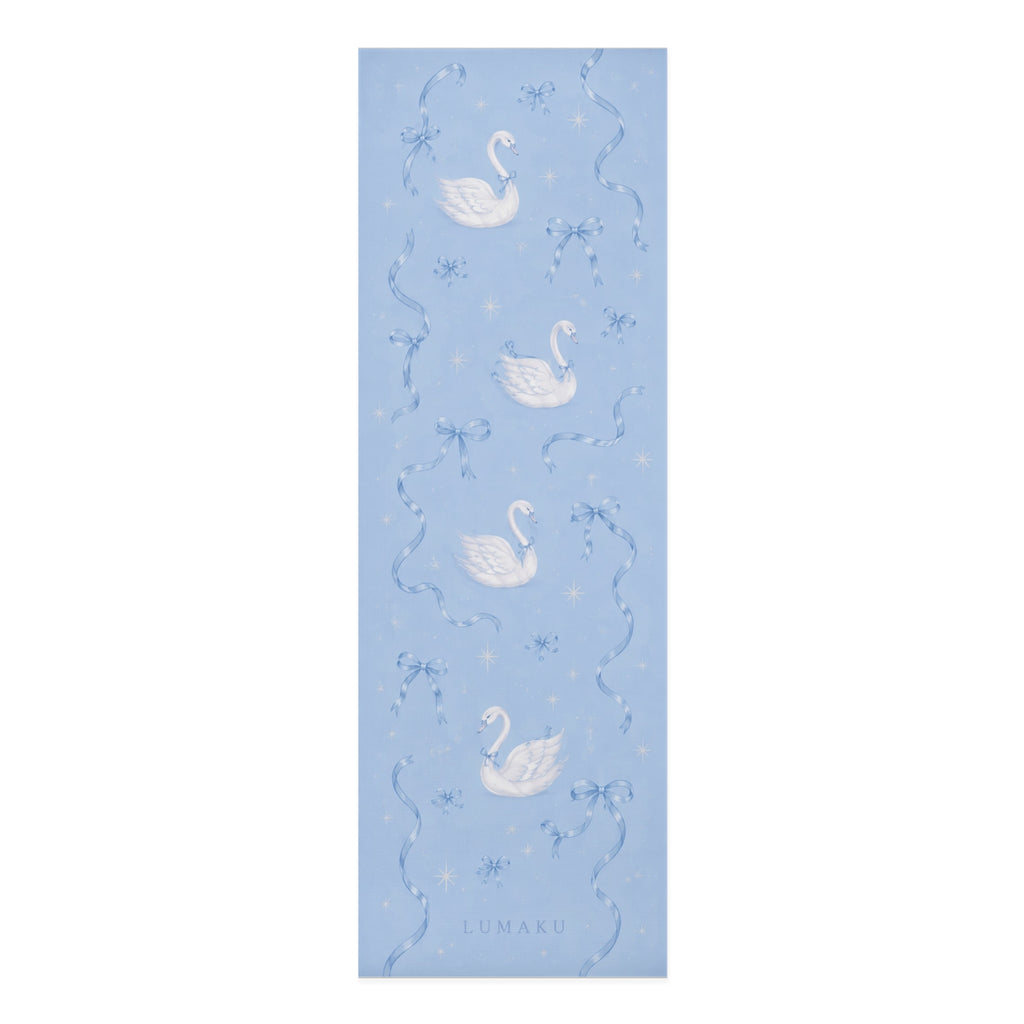 LUMAKU Swan Foam Yoga Mat — Light Blue Swan & Ribbon Non-Slip Exercise Mat