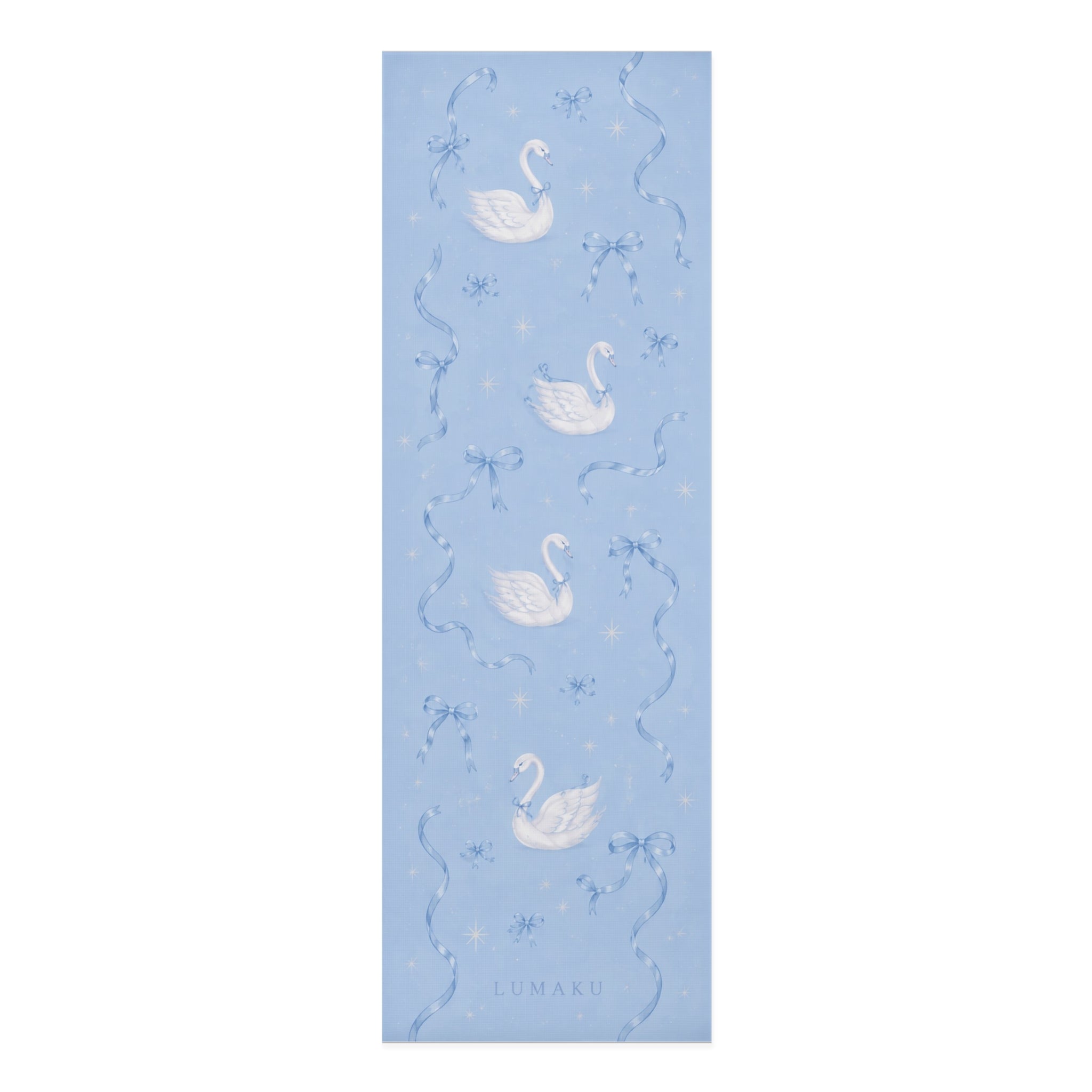 LUMAKU Swan Foam Yoga Mat — Light Blue Swan & Ribbon Non-Slip Exercise Mat