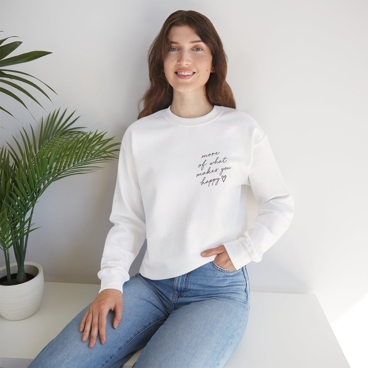 LUMAKU Happy Script Crewneck — Minimal Heart & Script Pullover