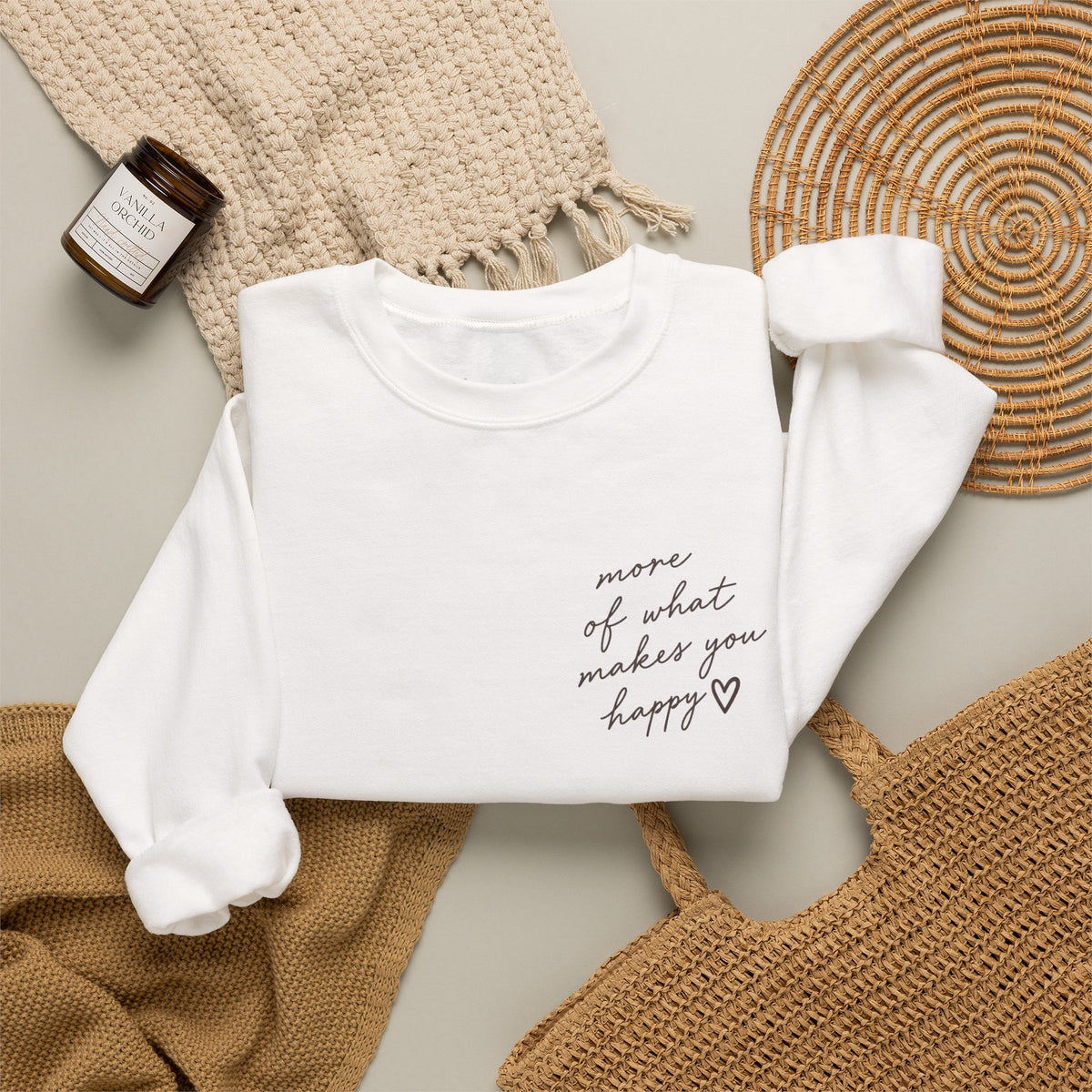 LUMAKU Happy Script Crewneck — Minimal Heart & Script Pullover