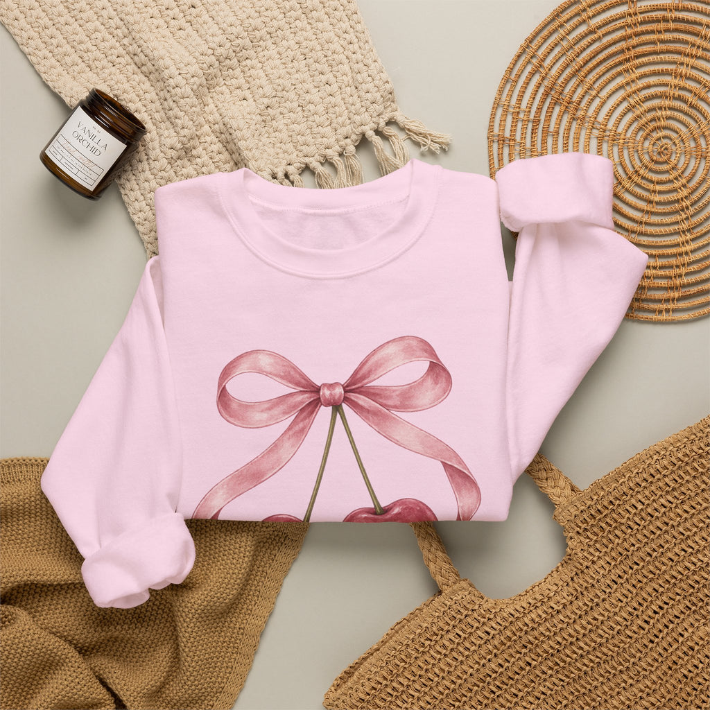 LUMAKU Cherry Ribbon Crewneck — Watercolor Cherry & Ribbon Sweatshirt