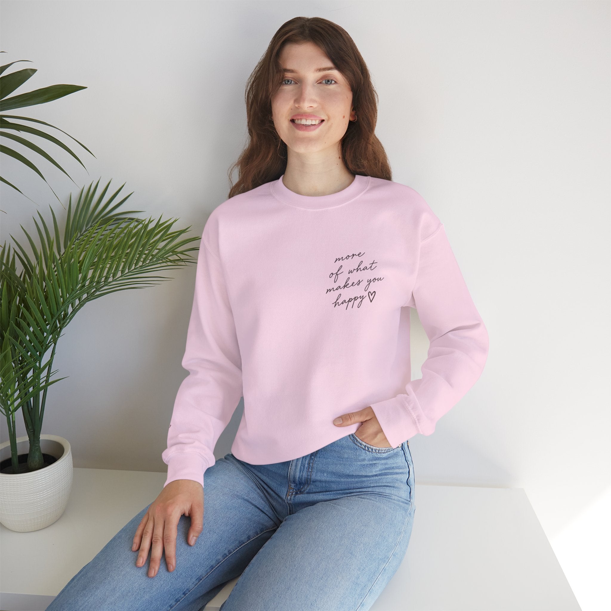 LUMAKU Happy Script Crewneck — Minimal Heart & Script Pullover