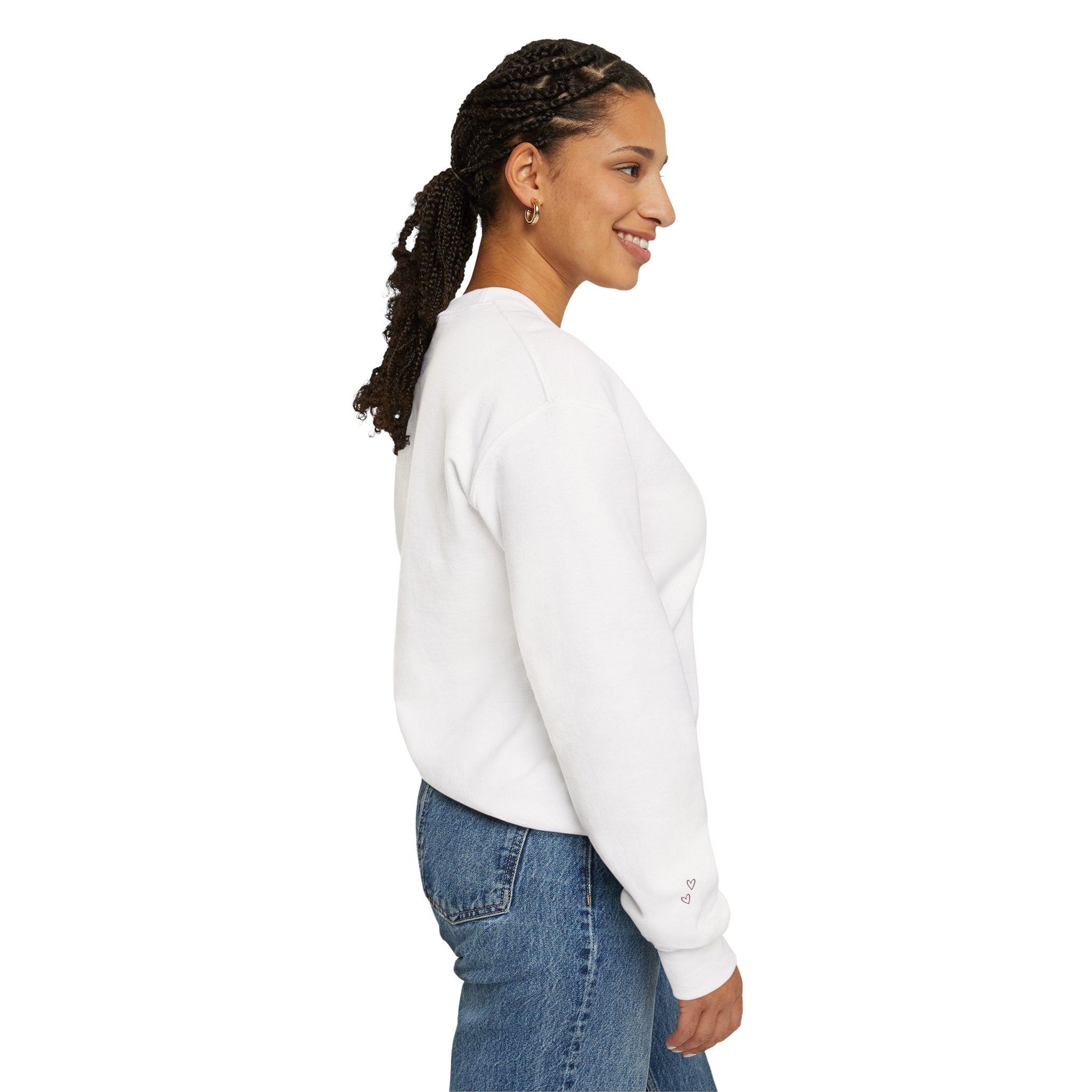 LUMAKU Happy Script Crewneck — Minimal Heart & Script Pullover