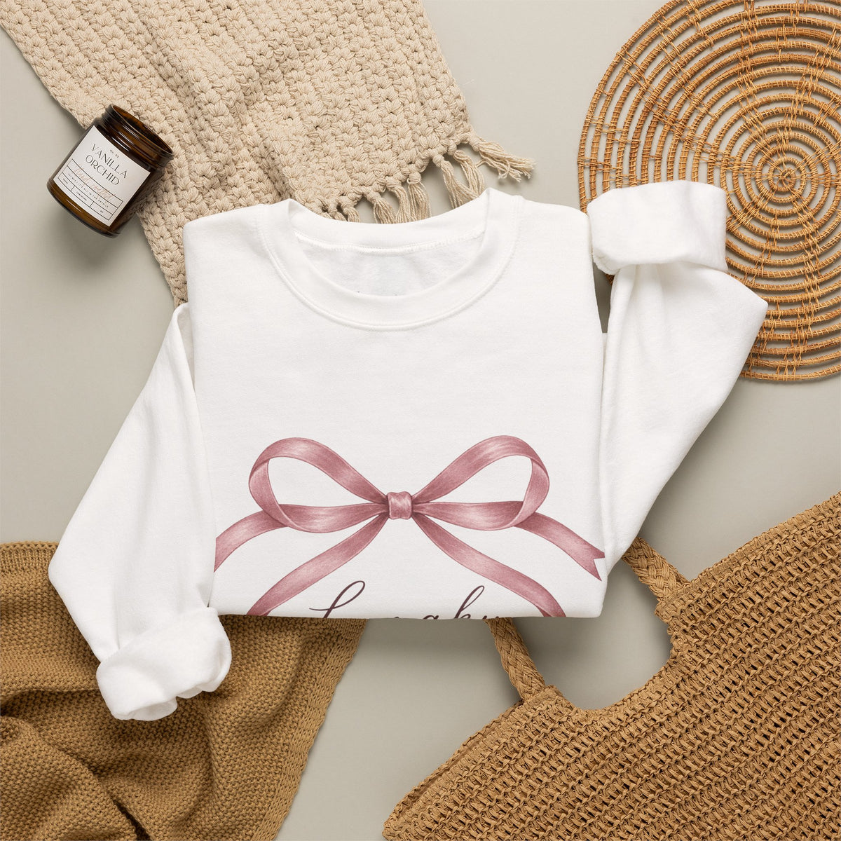 LUMAKU Ballet Bow Crewneck — Pink Ribbon Bow Sweatshirt