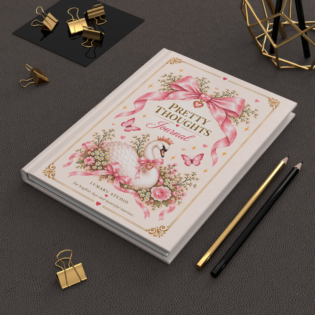 Pretty Thoughts Hardcover Journal — Swan & Pink Ribbon Lined Notebook