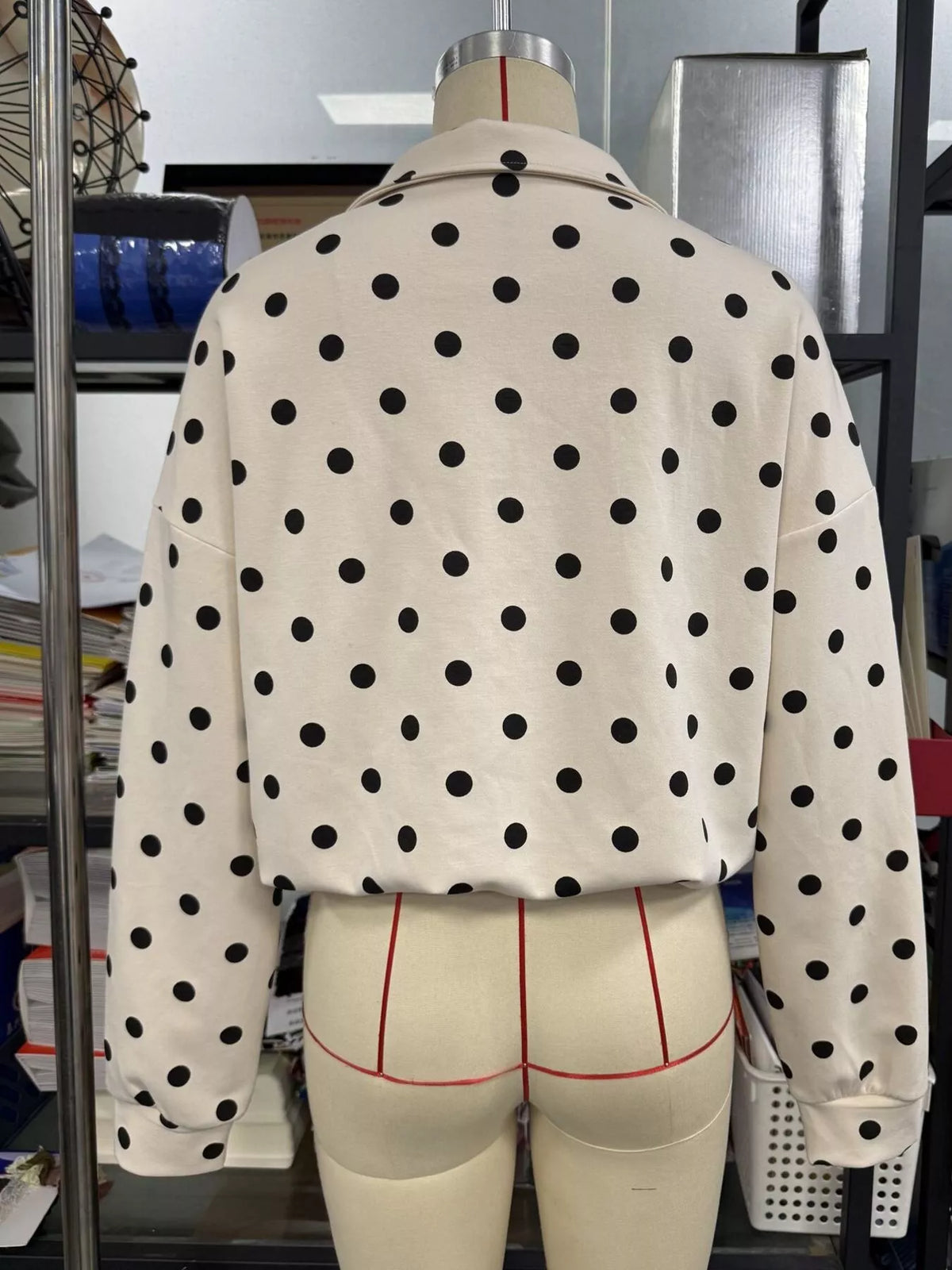 Polka Dot Half-Zip Cropped Sweatshirt by Lumaku Studio
