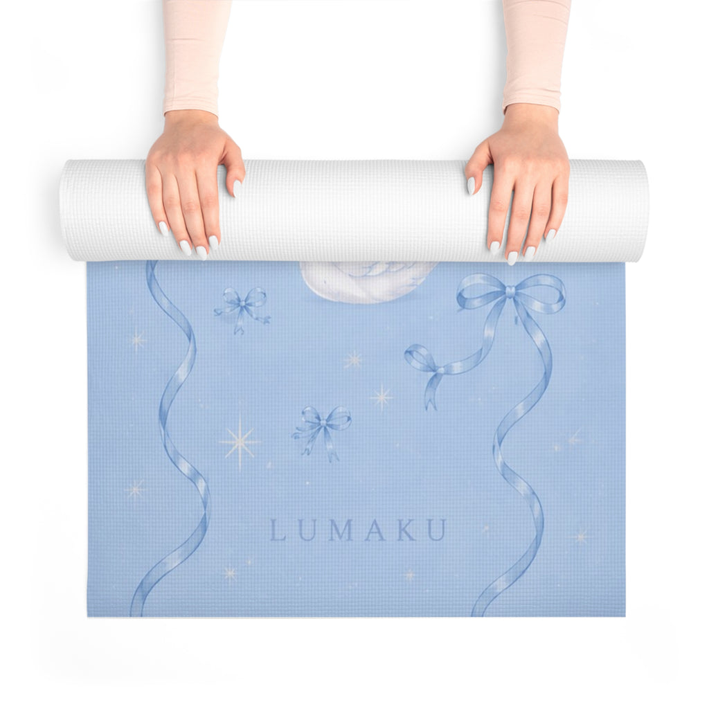 LUMAKU Swan Foam Yoga Mat — Light Blue Swan & Ribbon Non-Slip Exercise Mat