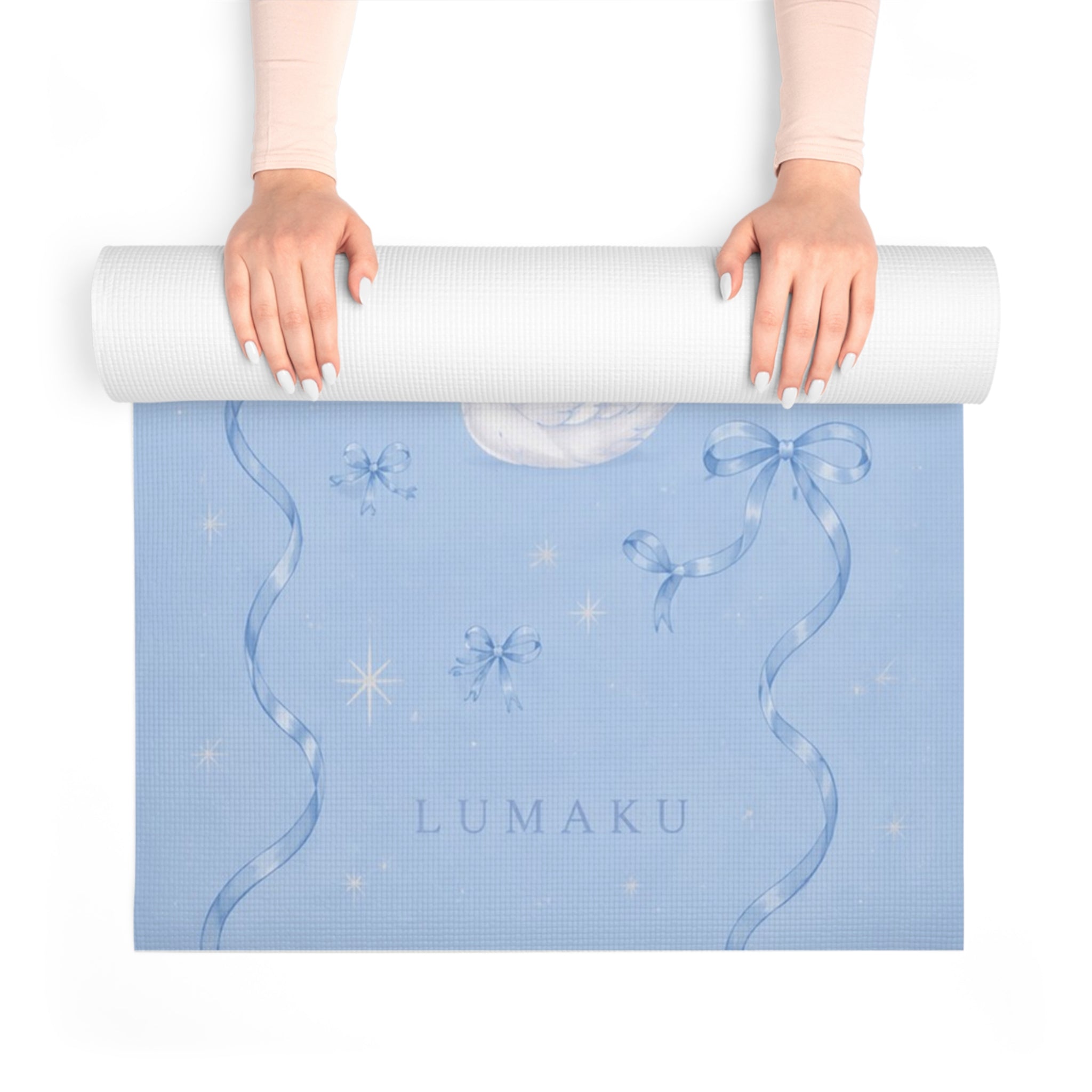 LUMAKU Swan Foam Yoga Mat — Light Blue Swan & Ribbon Non-Slip Exercise Mat