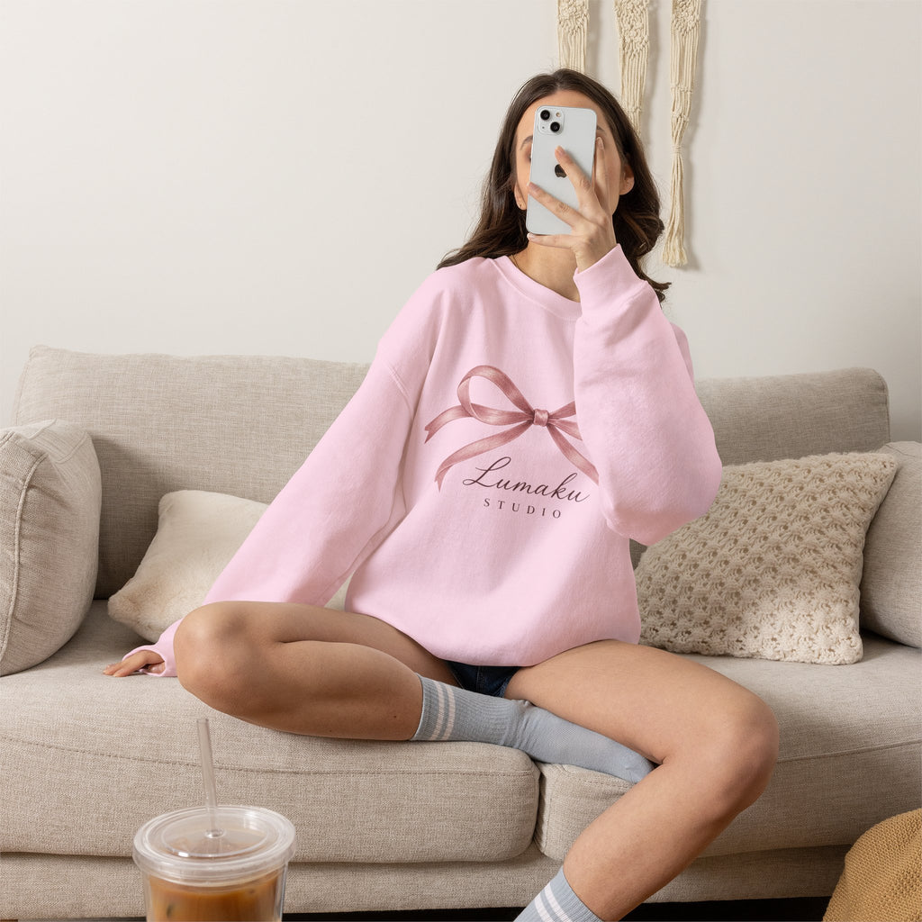 LUMAKU Ballet Bow Crewneck — Pink Ribbon Bow Sweatshirt