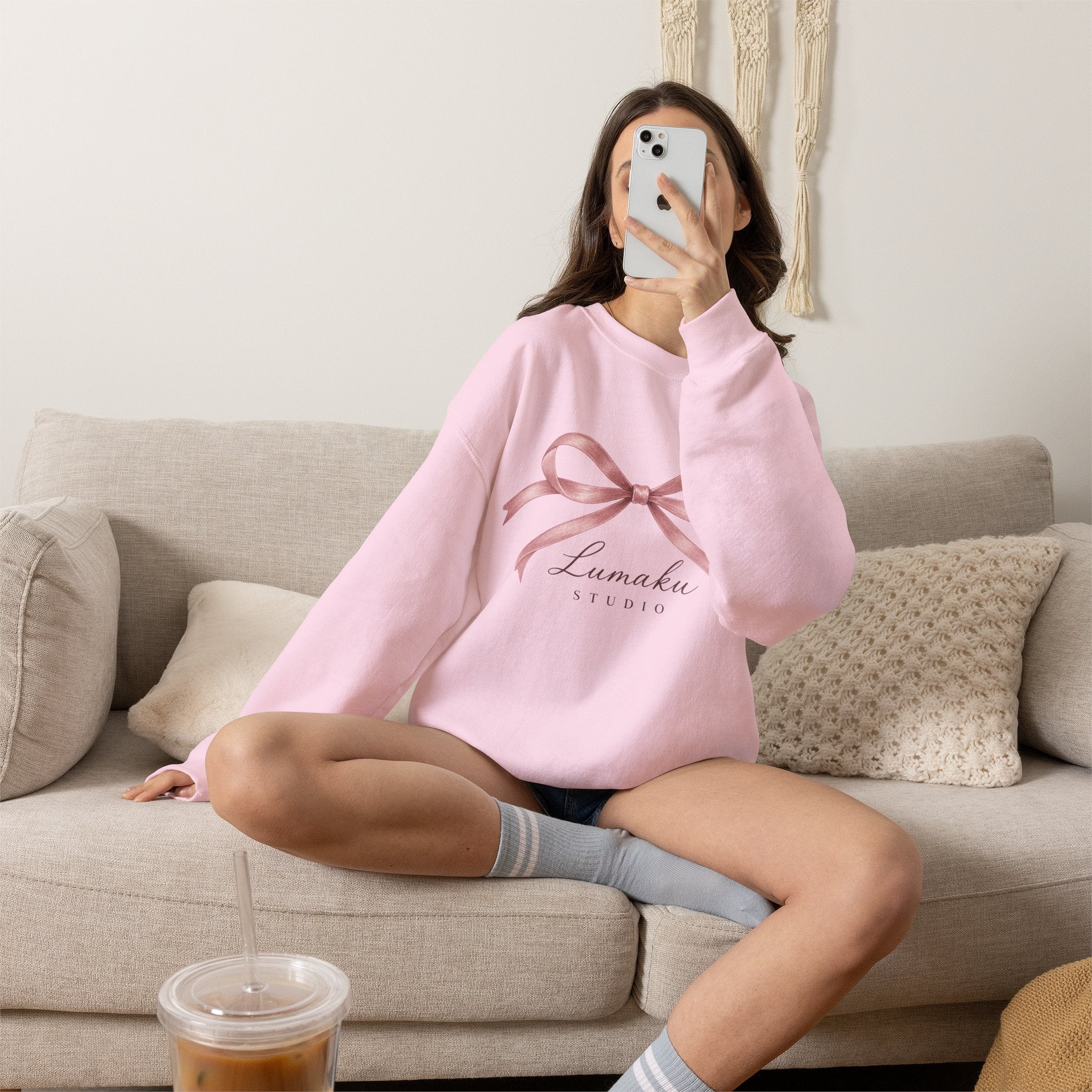 LUMAKU Ballet Bow Crewneck — Pink Ribbon Bow Sweatshirt