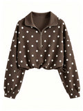 Polka Dot Half-Zip Cropped Sweatshirt by Lumaku Studio