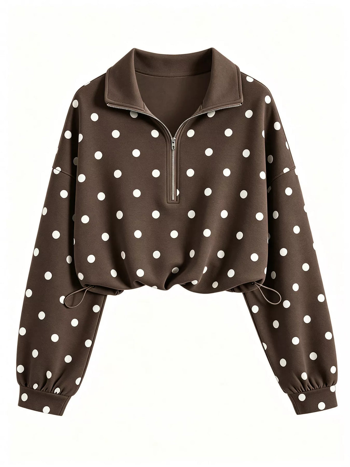 Polka Dot Half-Zip Cropped Sweatshirt by Lumaku Studio