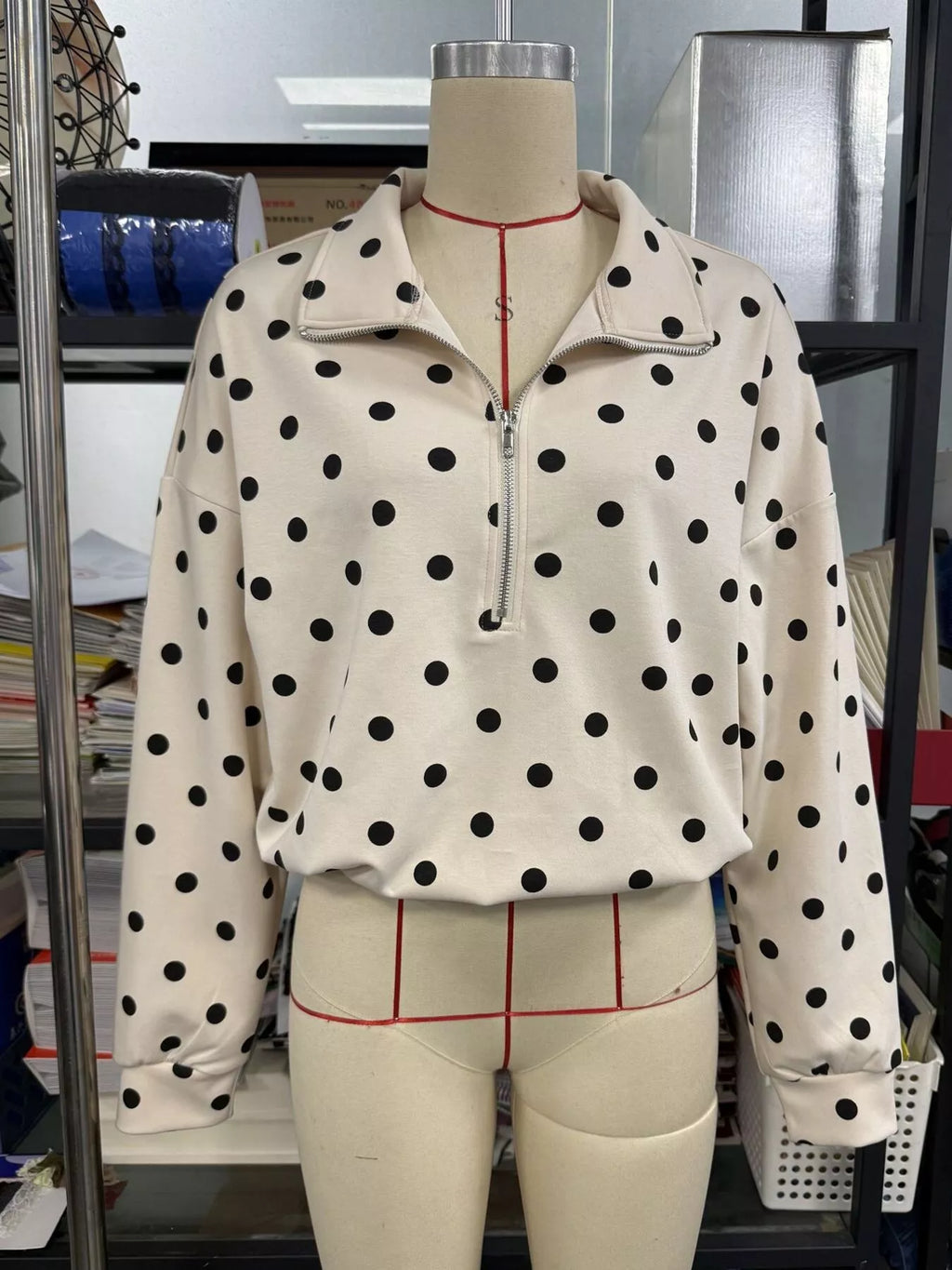 Polka Dot Half-Zip Cropped Sweatshirt by Lumaku Studio