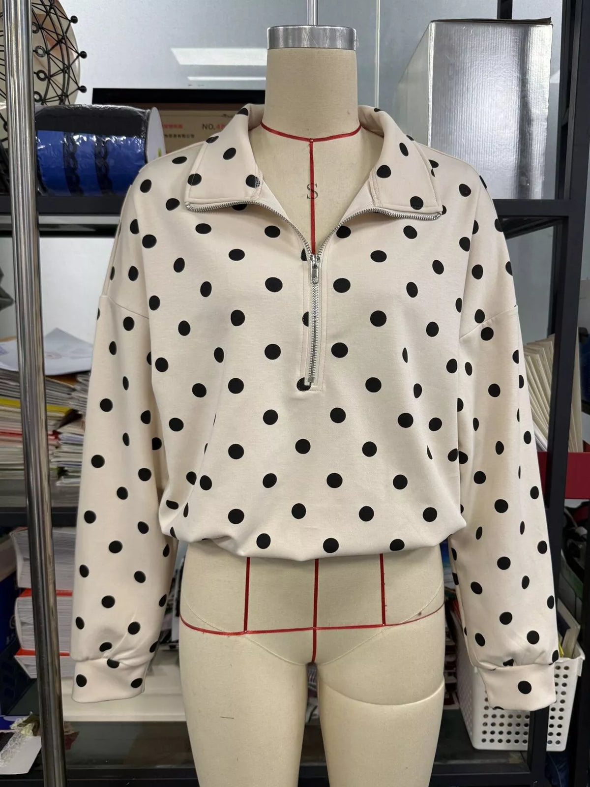 Polka Dot Half-Zip Cropped Sweatshirt by Lumaku Studio