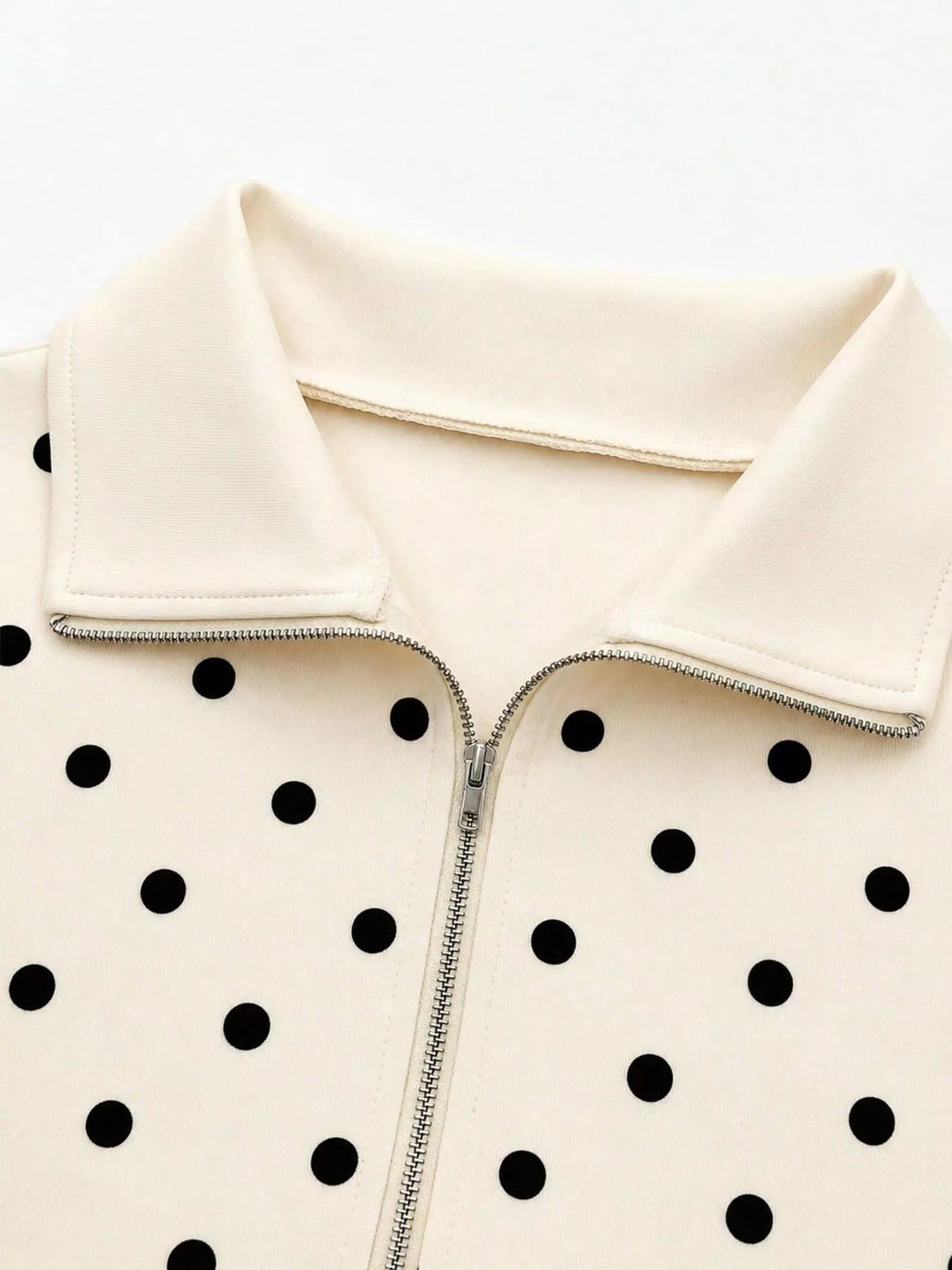 Polka Dot Half-Zip Cropped Sweatshirt by Lumaku Studio
